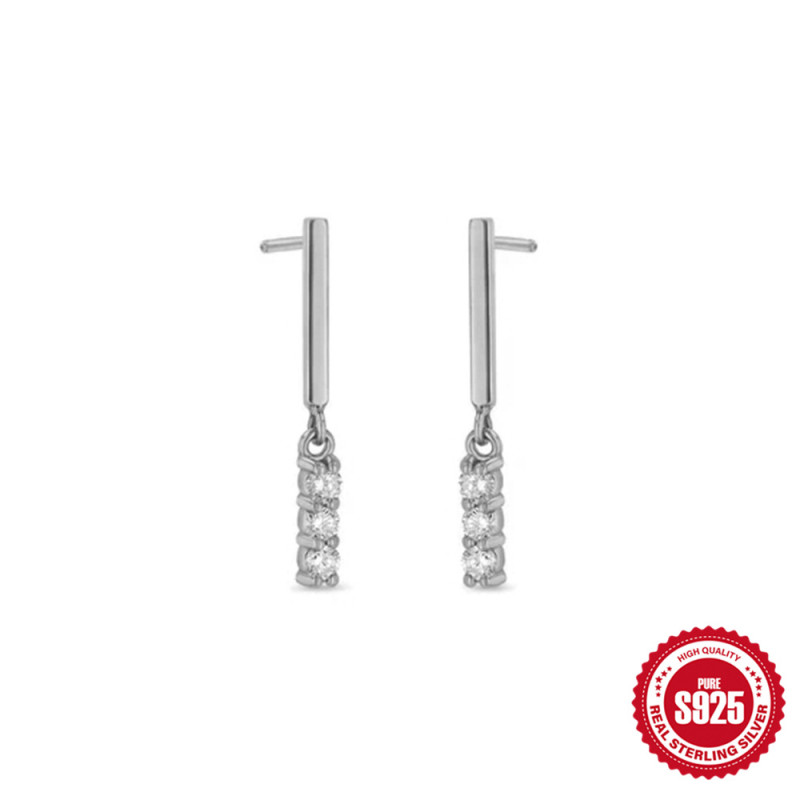 S925 Sterling Silver Earrings Ins Style Simple Zircon Stud Earrings European and American Fashion New Trendy Internet Celebrity Temperament Silver Needle