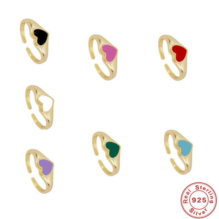 S925 Sterling Silver Heart Oil Drop Open Ring Hot Selling Fashion Simple Ins Style Creative Ring