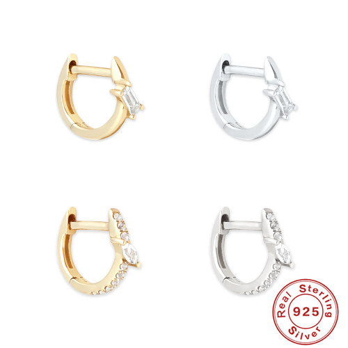 S925 Sterling Silver Minimalist Smooth Square Marquise Diamond Stud Earrings Hoop Earrings European and American Hot Selling Cool Style Earrings for Women