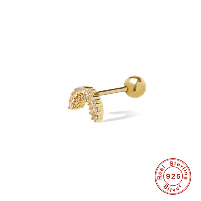 S925 Sterling Silver Geometric Diamond-Studded Ear Bone Piercing Stud European and American Hot Selling INS Style Threaded Piercing Stud