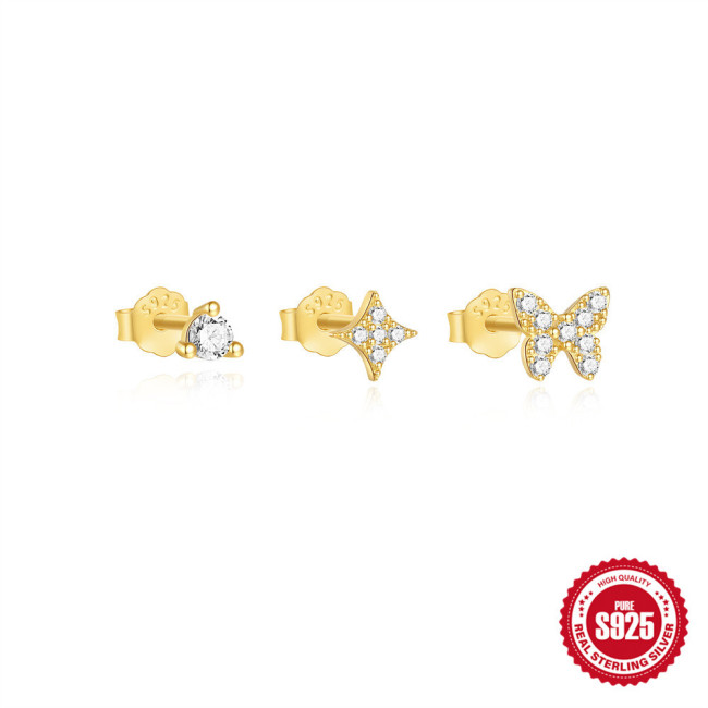 New S925 Sterling Silver Butterfly Lightning Four-Pointed Star Earrings High-End Design Versatile Earring Set, Jewelr...