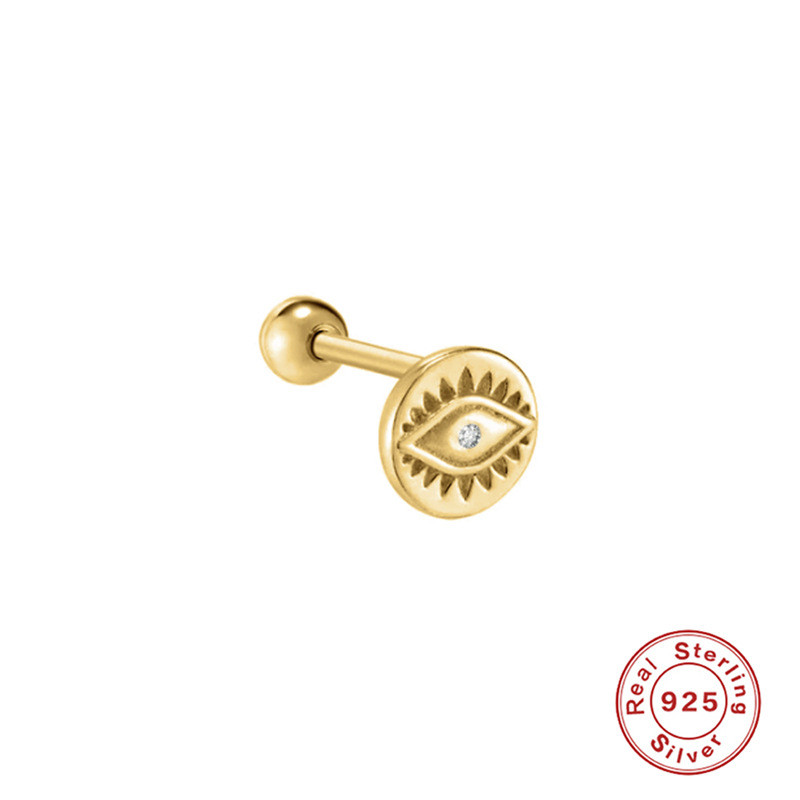 S925 Sterling Silver Evil Eye Round Pendant Diamond-Studded Piercing Stud Earrings European and American Hot-Selling Demon Eye Ear Bone Stud