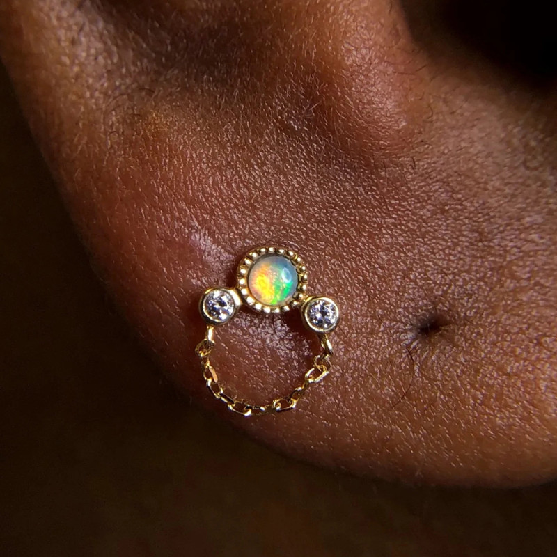 S925 Sterling Silver Inlaid Diamond Tassel Chain Threaded Piercing Ear Bone Stud European and American Fashion Simple Versatile INS Style Earrings