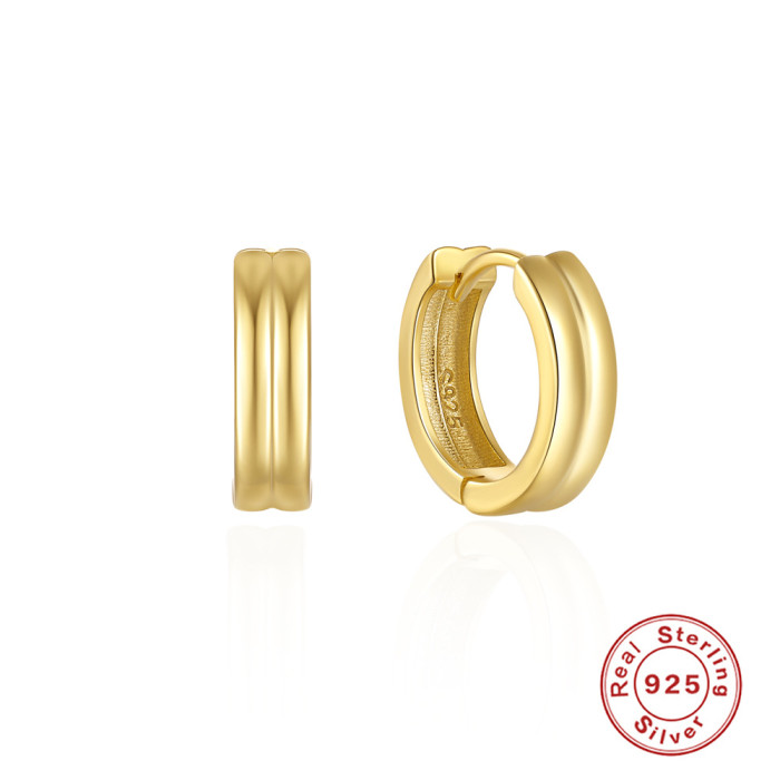 S925 Sterling Silver Double Layer Smooth Basic Versatile Hoop Earrings Ear Clips Earrings European and American Hot Selling INS Style Minimalist Earrings for Women