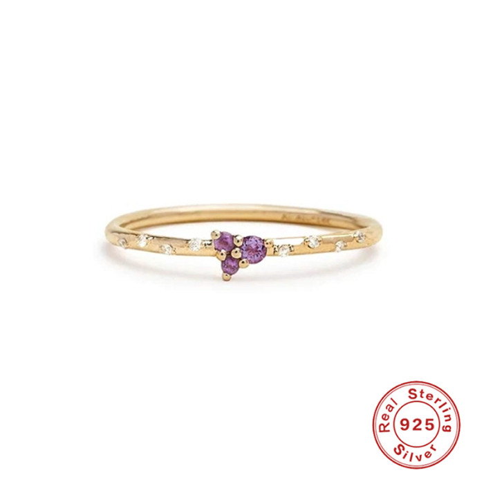 S925 Sterling Silver Geometric Double Layer Stone-Inlaid Couple Rings Hot Selling French Style Colorful Index Finge...