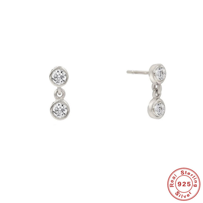 S925 Sterling Silver INS Style Minimalist Double Diamond Women's Earrings Hoop Earrings Korean French Style Internet Celebrity Temperament Earrings