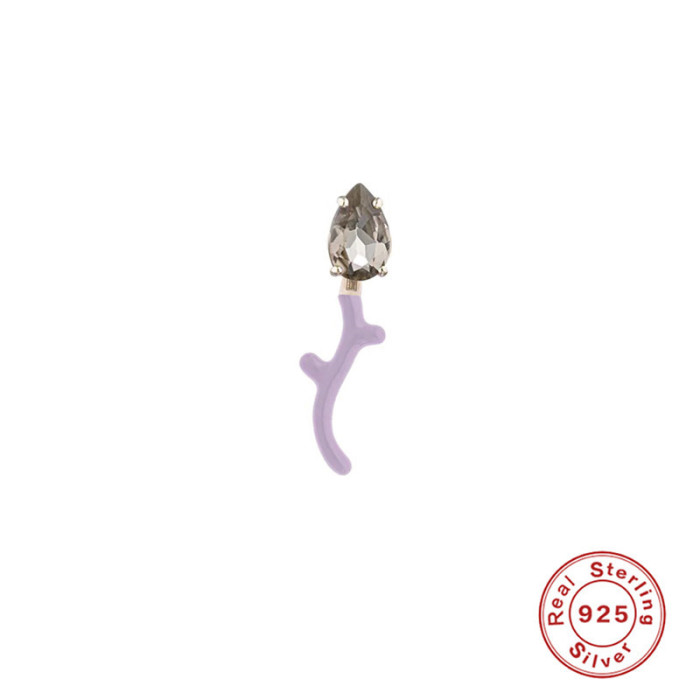 S925 Sterling Silver Oil Drop Imitation Enamel Color Inlaid Diamond Branch Earrings European and American Hot Selling French Retro Creative Earrings