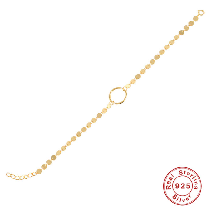 S925 Sterling Silver Round Disc Circle Synthetic Short Fashion Bracelet Style Personality I Design Sense INS Style Je...