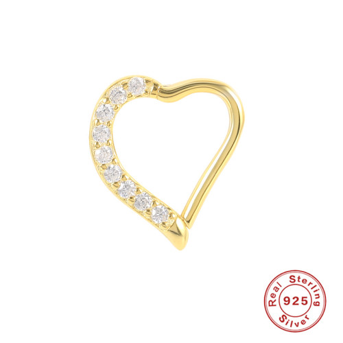 S925 Sterling Silver Single Piercing Micro Inlaid Diamond Round Nose Ring Heart Stud Earrings European and American Fashion Trend Minimalist Style Earrings