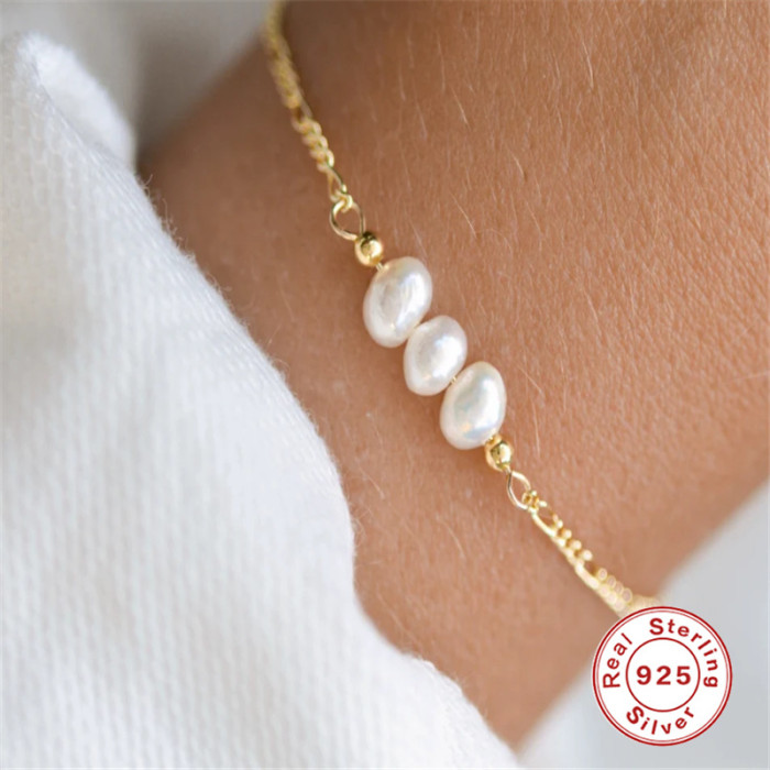 S925 Sterling Silver Design Sense Imitation Pearl Bracelet Japanese and Korean Style Elegant Internet Celebrity Hot-S...