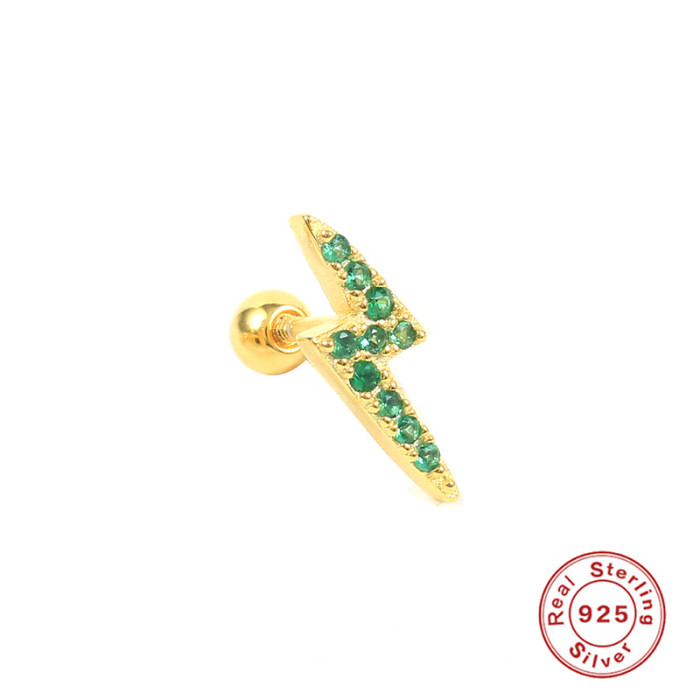 S925 Sterling Silver Single Lightning Bolt Diamond-Studded Threaded Earrings European and American Best-Selling Personality Trendy INS Cartilage Piercing Ear Jewelry