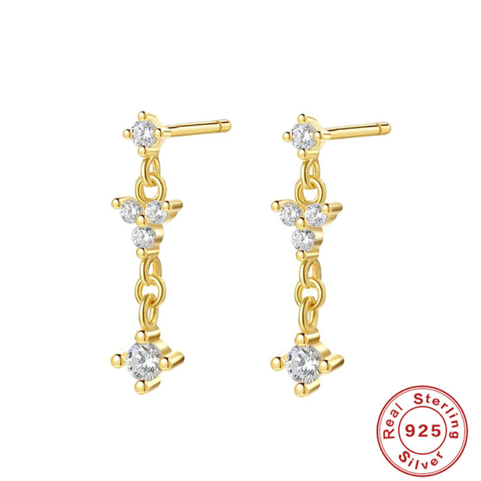 S925 Sterling Silver Chain Tassel Inlaid Diamond Ear Thread Earrings Korean Style Elegant Ins Style Niche High-end Earrings Jewelry