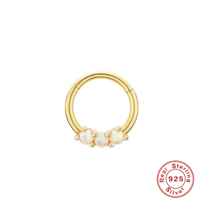 S925 Sterling Silver Triple Opal Inlaid Diamond Cartilage Piercing Jewelry Internet Celebrity Street Style Ear Hoop for Women INS Ear Cuff Ear Hoop
