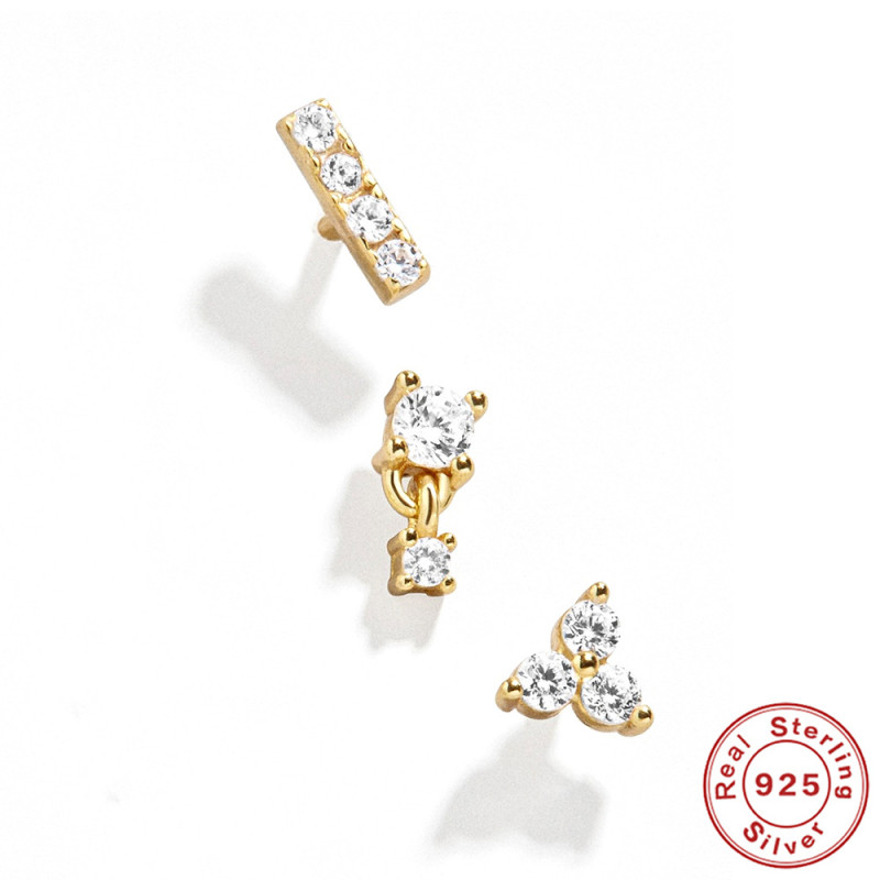2023 New S925 Sterling Silver Geometric Diamond Stud Earrings Set Cross-Border Hot Selling Fashion Trend INS Earrings
