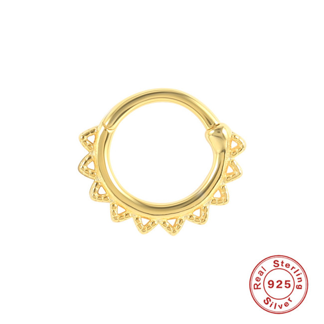 S925 Sterling Silver Hollow Triangle Piercing Ear Bone Stud Earrings Cross-Border Personality Trendy INS Style Nose Ring Single Earring