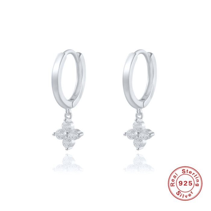 S925 Sterling Silver Stone-Encrusted Snowflake Hoop Earrings Hot-Selling Creative Fashionable INS Style Earrings