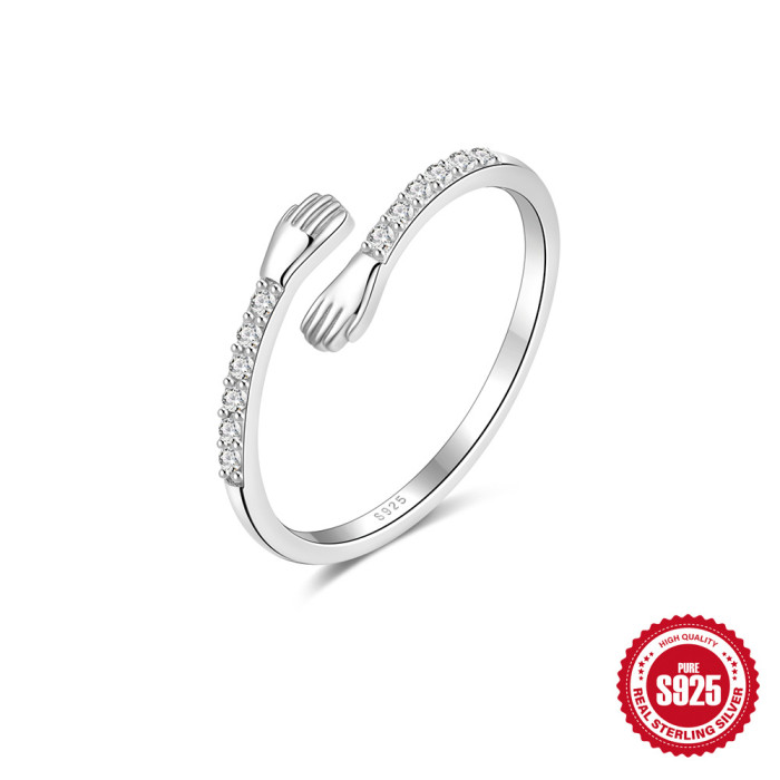 S925 Sterling Silver Japanese Style High-End Diamond Ring Japanese and Korean Niche Design Diamond Heart Petal Open Index Finger Ring