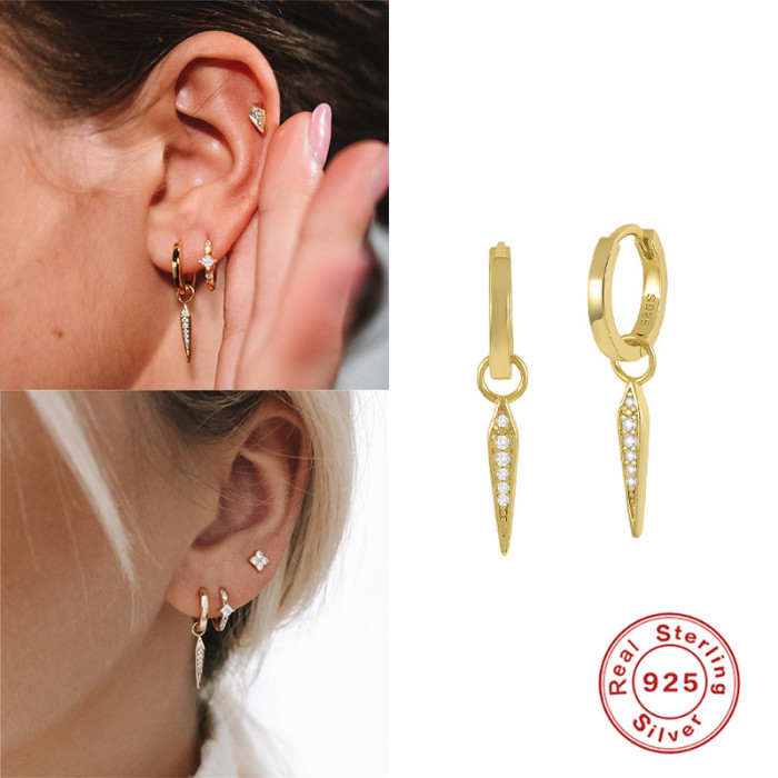 S925 Sterling Silver Triangle Diamond-Studded Stud Earrings Hoop Earrings European and American Trendy INS Minimalist Style Earrings
