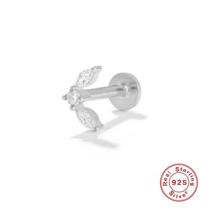 S925 Sterling Silver Horse Eye Inlaid Diamond Moon-Shaped Body Piercing Earrings New Best-Selling Flat Head Threaded Piercing Studs