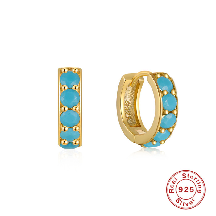 S925 Sterling Silver Stone-Inlaid Colorful Zircon Hoop Earrings Classic Simple Basic Hoop Earrings for Women