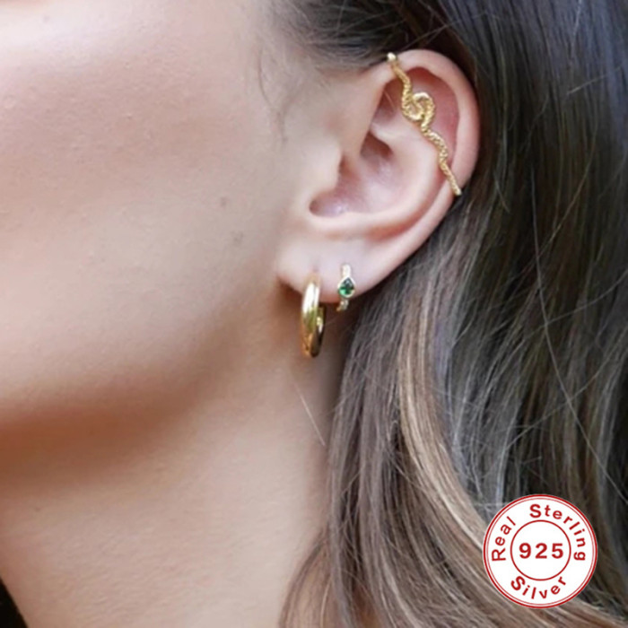 S925 Sterling Silver Fun Snake Soft Bone Stick Ear Cuff No Piercing Ear Clip European and American Fashion Street INS Personality Earrings for Women