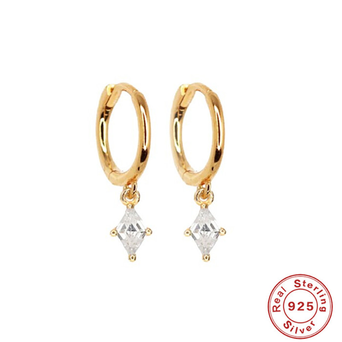 S925 Sterling Silver New Creative Rhombus Pendant Hoop Earrings Amazon Hot Selling Light Luxury Elegant Ins Style Earrings