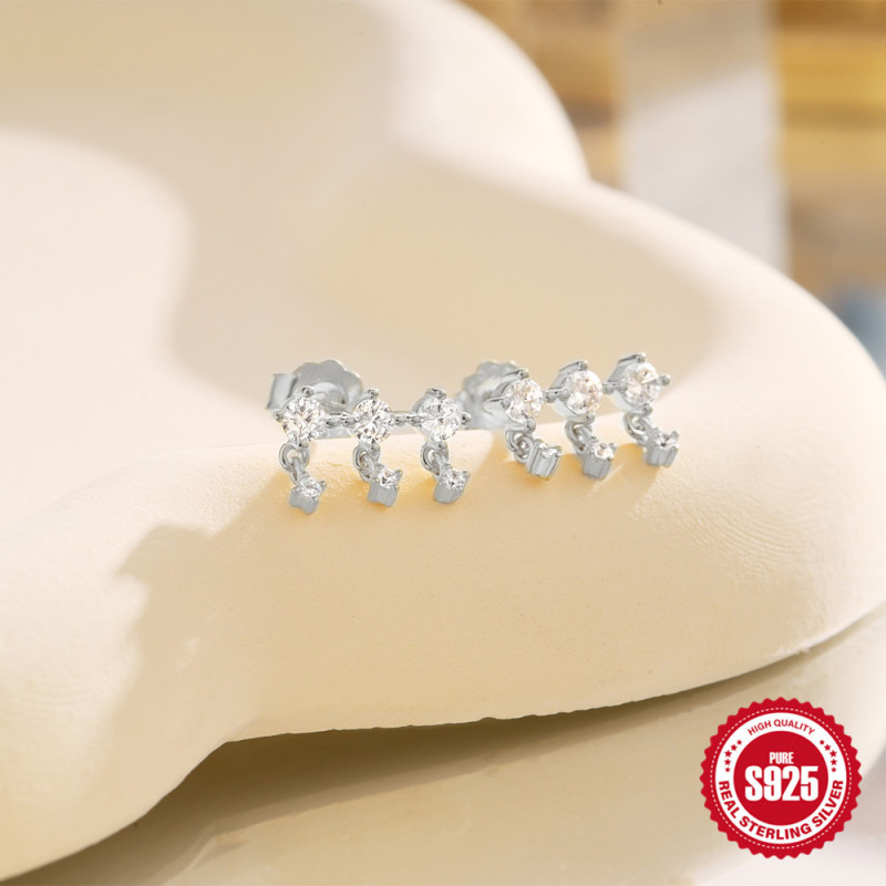 New S925 Sterling Silver INS Style Single Row Small and Large Diamond Stud Earrings European and American Hot Selling INS Creative Earrings