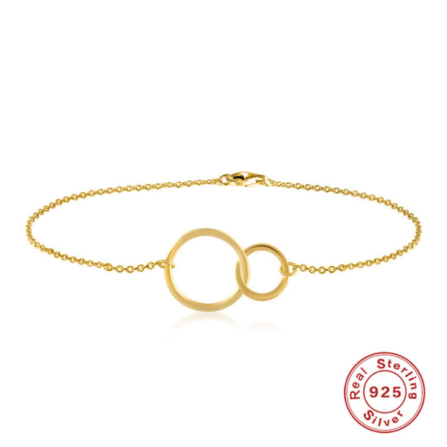 S925 Sterling Silver Minimalist Double Circle Bracelet Hot Sale INS Style for Office Workers Women