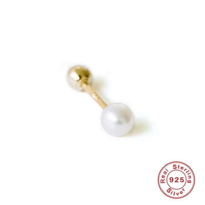 S925 Sterling Silver Simple Pearl Threaded Piercing Ear Bone Stud Korean and Japanese Bestselling Cross-Border Trendy Creative Single Earring