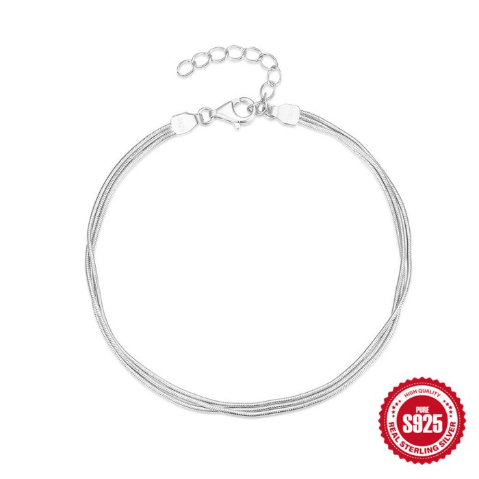 New 925 Sterling Silver Three-Layer Snake Bone Chain Bracelet for Women, Bestselling, Unique INS Minimalist Style Bra...