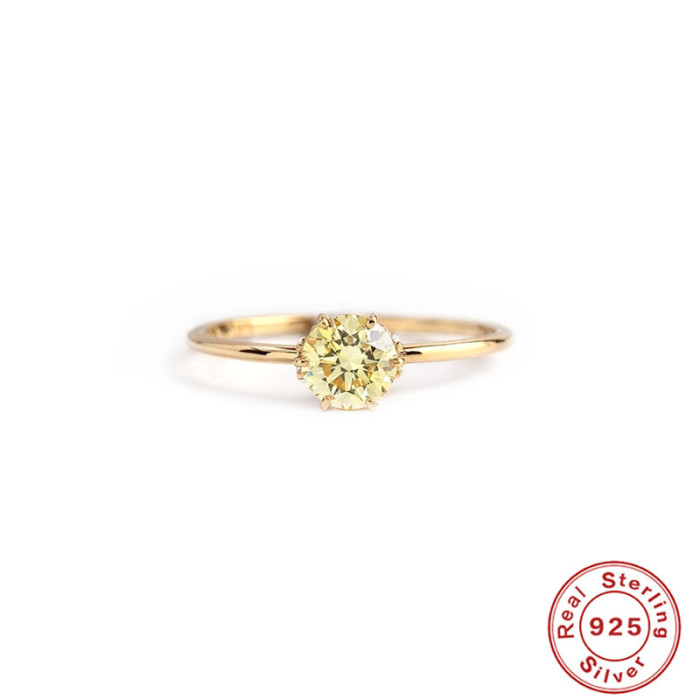 S925 Sterling Silver Round Stone Engagement Ring for Women, Popular on Instagram, Light Luxury French Style Ring