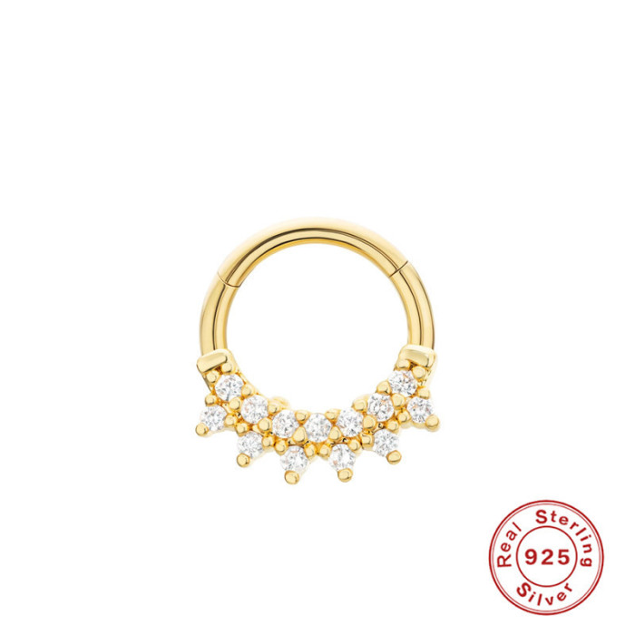 S925 Sterling Silver Double Row Diamond Nose Stud Nose Ring Ear Bone Stud Small Earrings Women's Earrings Hot Selling Piercing Jewelry on AliExpress