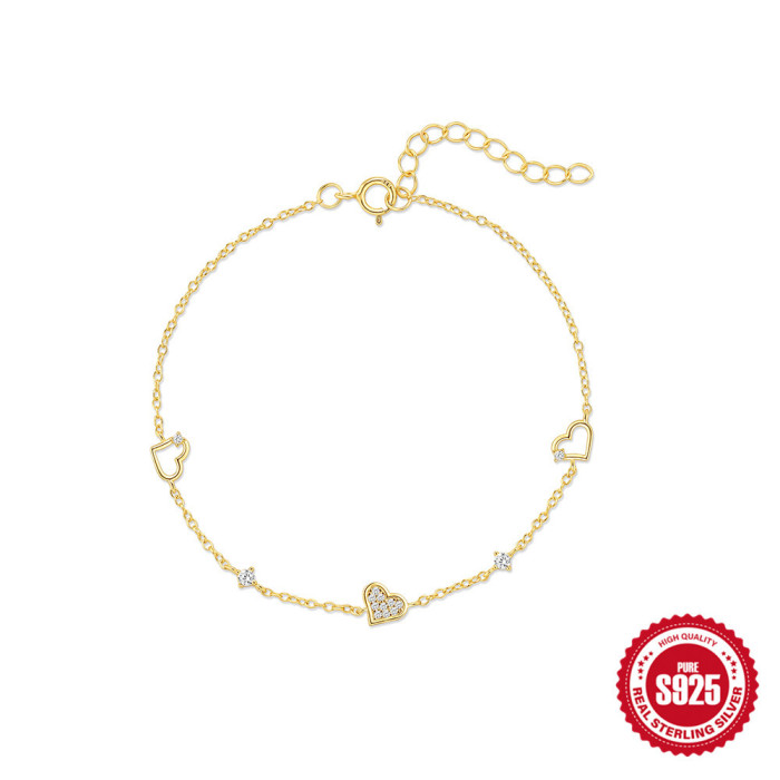 New S925 Sterling Silver Heart Diamond-Studded Versatile Bracelet European and American Hot-Selling Niche Design Bracelet Valentine's Day Gift
