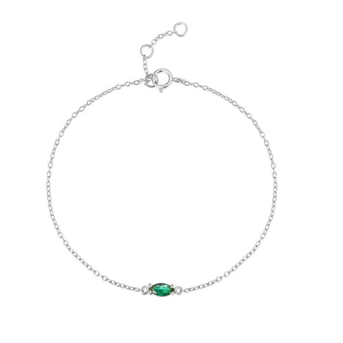 S925 Sterling Silver Jewelry Green Zircon Bracelet European and American Simple Niche Four-Claw Green Gemstone Chain Women's Bracelet