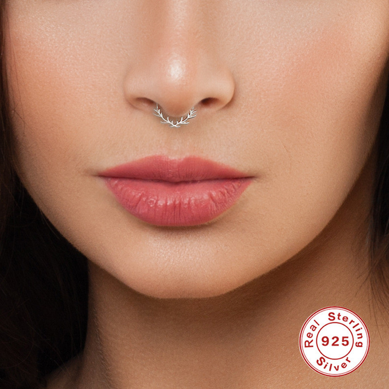 S925 Sterling Silver Branch Round Nose Ring Piercing Single Earring European and American Hot Trend Personality Creative Ear Bone Stud