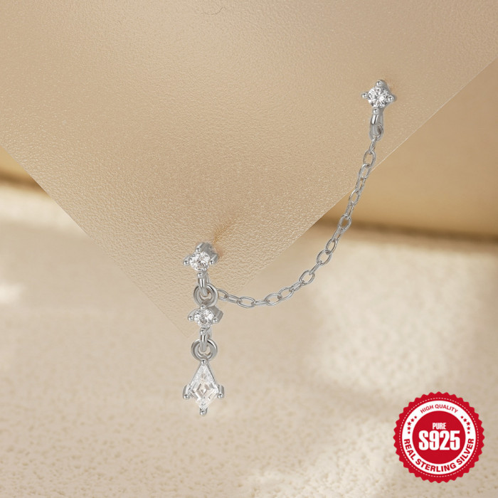 New S925 Sterling Silver Geometric Tassel Earrings European and American Hot Selling Diamond-Encrusted Elegant Luxury High-End Earrings for Women