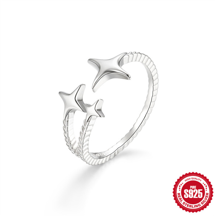 New S925 Sterling Silver Ring Korean and Japanese Light Luxury Niche Design Geometric Zircon Ring Fashion Open Index Finger Ring
