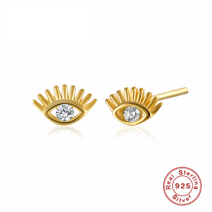 S925 Sterling Silver Stone-Studded Eye Stud Earrings Source Full Hollow Earrings Creative Fashion Exquisite Ear Jew...