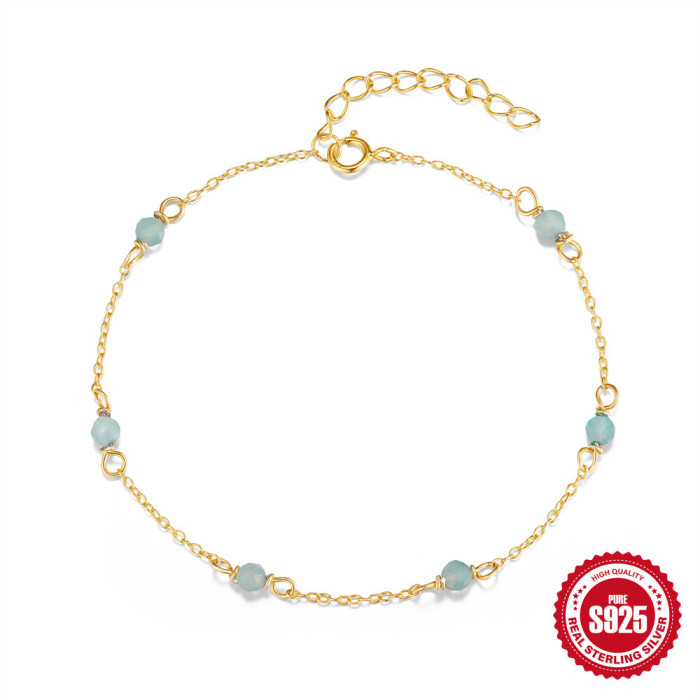 New S925 Sterling Silver Simple Agate Handmade Beaded Bracelet European and American Hot-Selling French Style Elegant Women's Jewelry