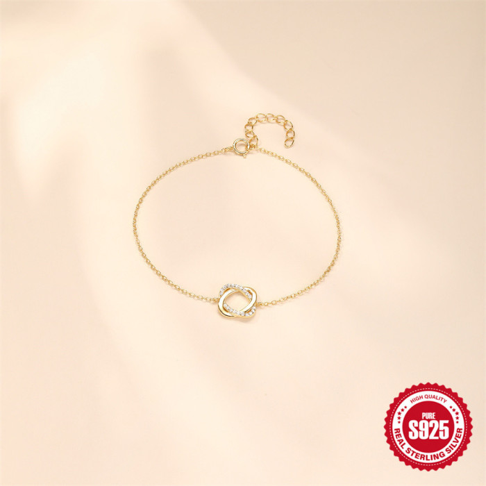 S925 Sterling Silver Light Luxury Diamond-Studded Rose Flower Round Ring Versatile Bracelet Korean Version Niche Design Sense Elegant Versatile Jewelry