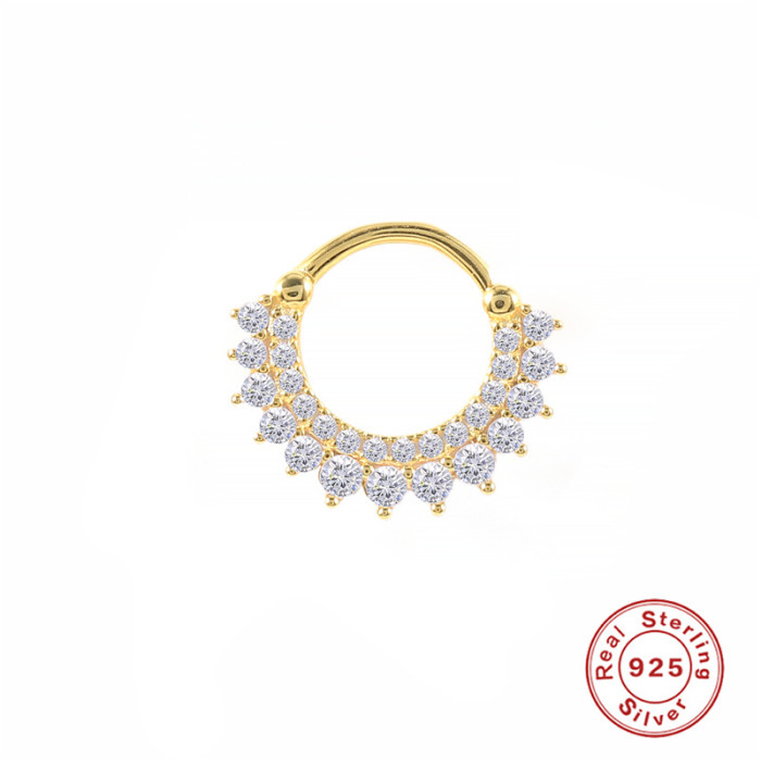 S925 Sterling Silver Diamond-Studded Earrings Round Nose Ring Piercing Cartilage Earrings Cross-Border Bestselling INS Creative Ear Bone Studs
