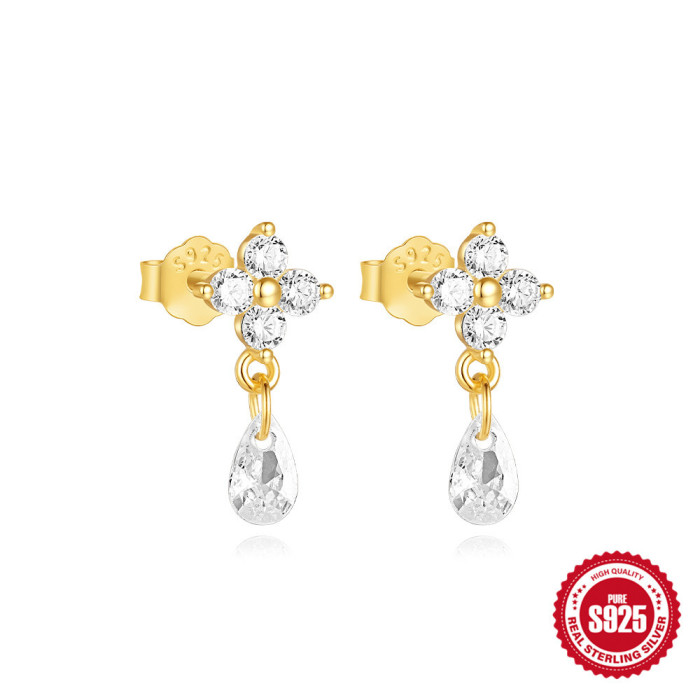 S925 Sterling Silver Ultra Sparkling Stone Moonstone Light Luxury Earrings Hot Selling Eight-Pointed Star Water Dro...