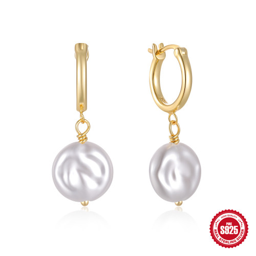 S925 Sterling Silver Baroque Irregular Pearl Earrings Hoop European and American Fashion Classic Ins Style Pearl Ear Clips Ear Jewelry