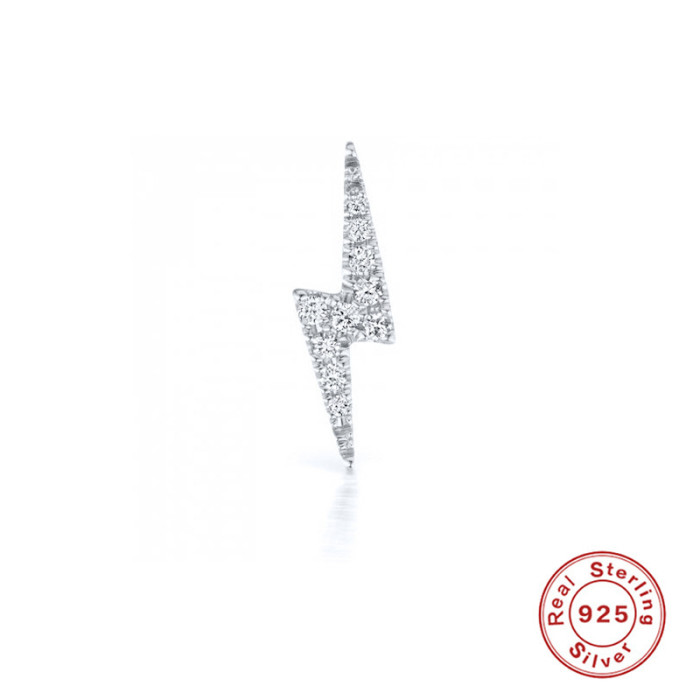 S925 Sterling Silver European and American Simple Versatile Lightning Micro Inlaid Piercing Threaded Earrings Mini Zircon Ear Bone Stud Earrings for Women