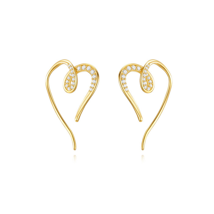 New S925 Sterling Silver Exaggerated Metallic Line Earrings European and American Hot Selling Diamond-Encrusted Ins Trendy Fashion Versatile Earrings