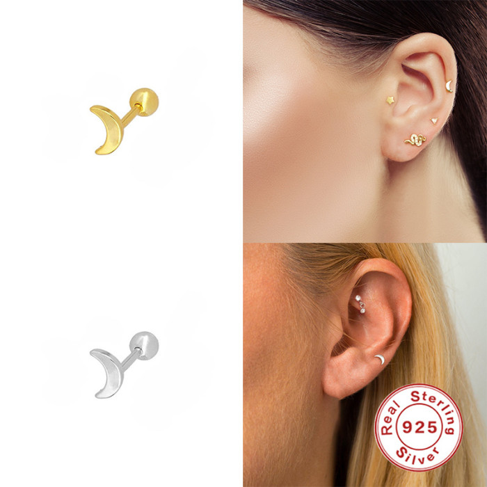 S925 Sterling Silver Mini Threaded Piercing Ear Bone Studs Piercing Earrings European and American Bestselling Trendy Creative INS Earrings