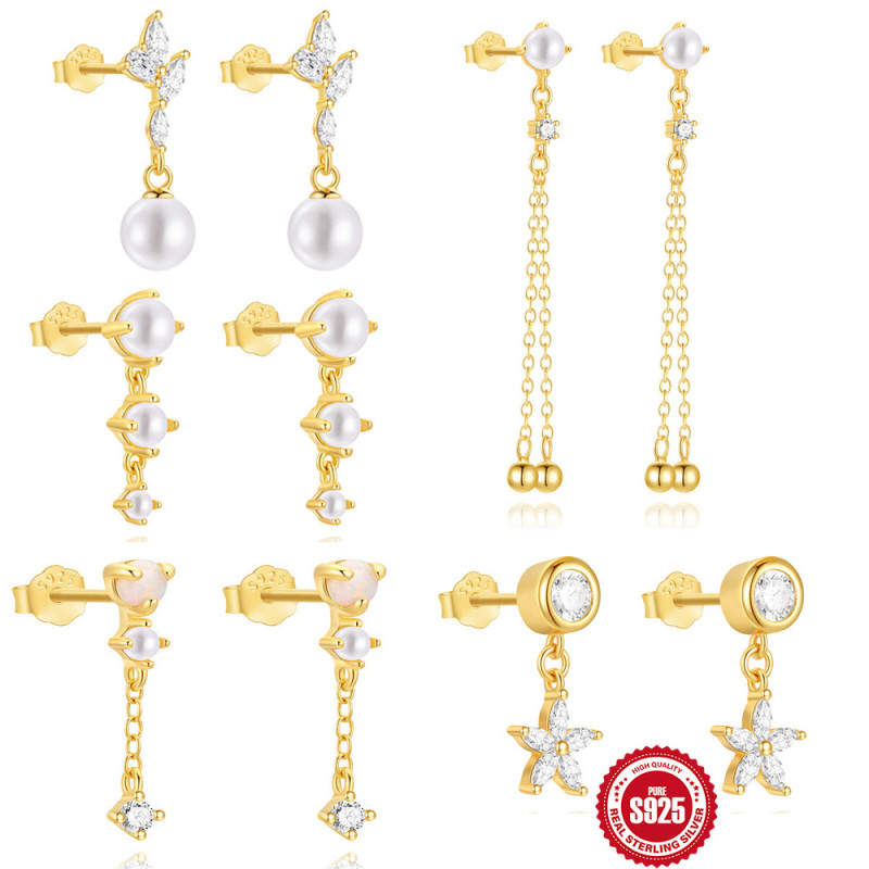 New 925 Sterling Silver Horse Eye Inlaid Diamond Pearl Earrings Korean Version Niche Ins High-end Elegant Stud Earrings