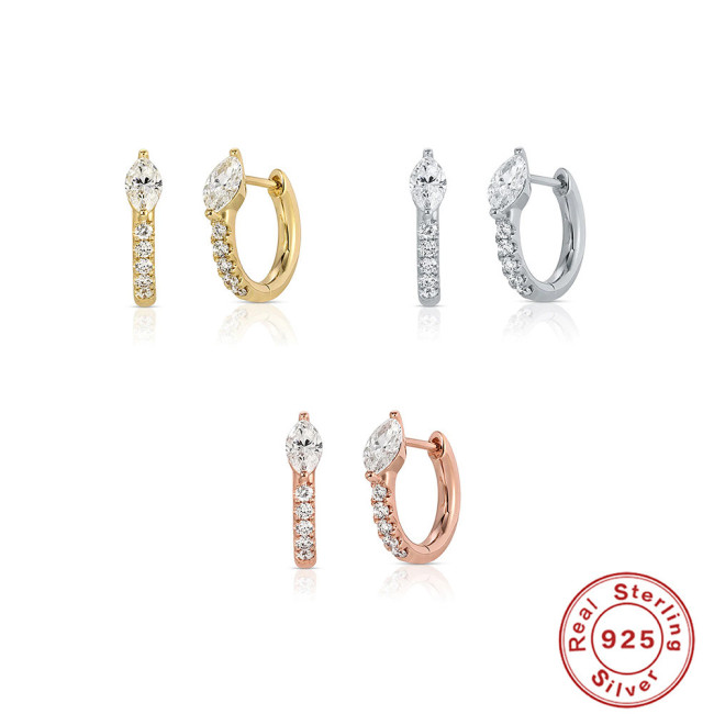S925 Sterling Silver Marquise Diamond Classic Hoop Earrings European and American Hot-Selling Design Ins Style Simple Versatile Earrings