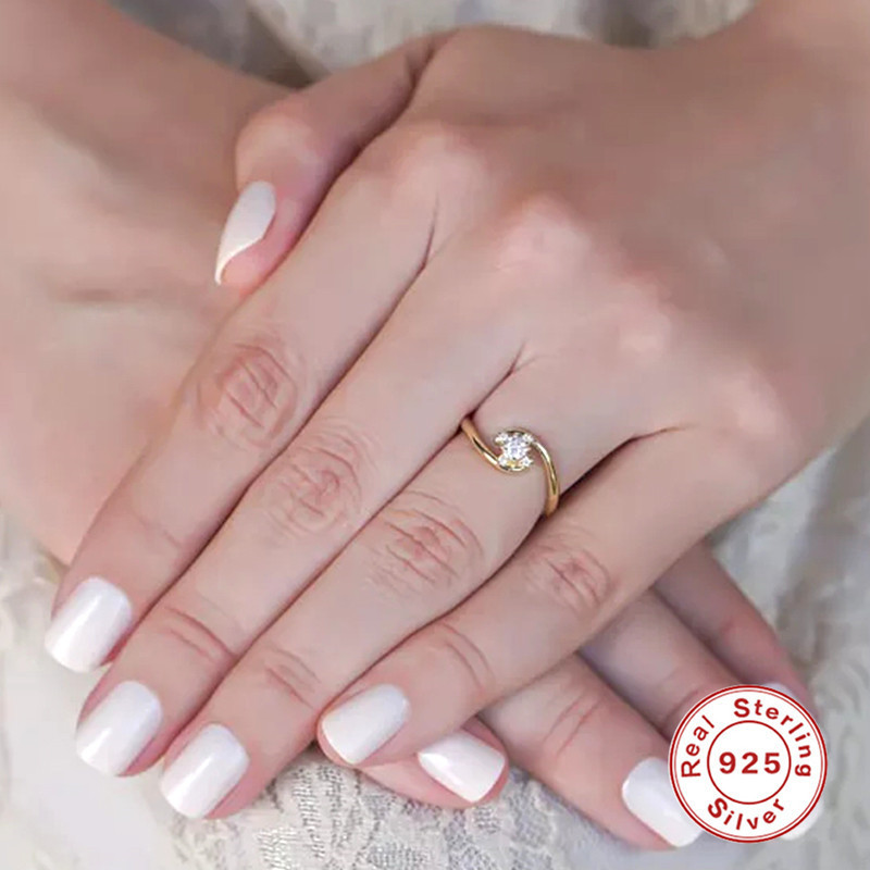 S925 Sterling Silver Irregular Fashion Single Diamond Wedding Ring Korean Style Elegant Encrusted Low-Key Luxury Ring