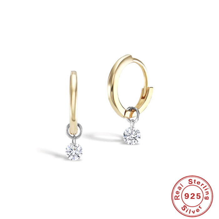 S925 Sterling Silver Smooth Minimalist Zircon Pendant Hoop Earrings European and American Hot Selling Elegant Fashion Ear Clips Ear Jewelry